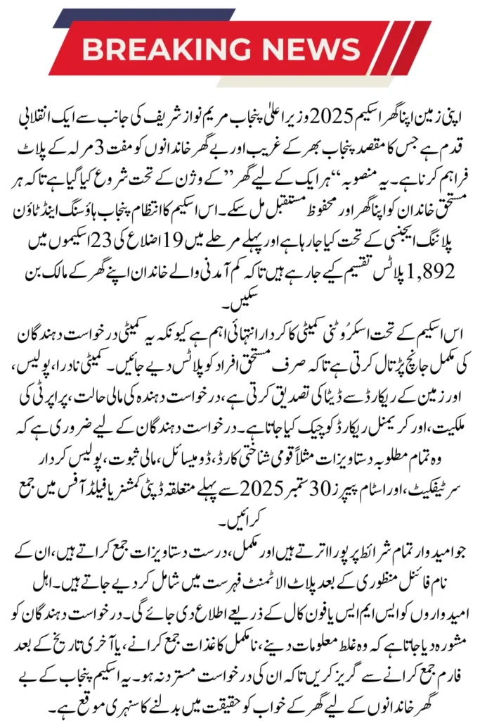 Apni Zameen Apna Ghar Scheme Documents Required for Scrutiny Committee