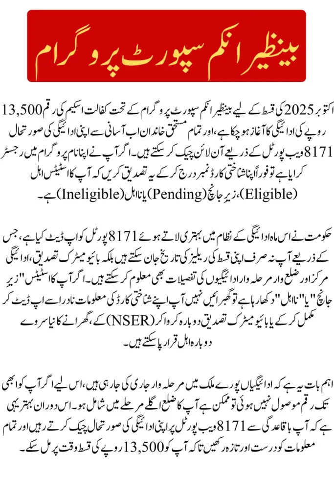 BISP Kafalat October 2025 Payment Status Check Via Web Portal