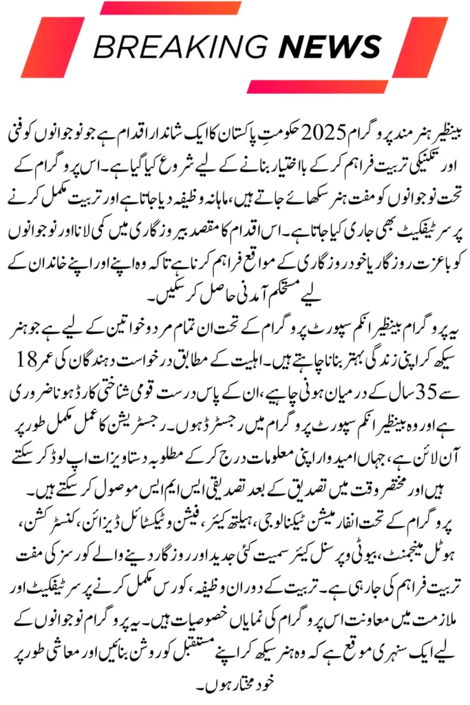 Benazir Hunarmand Program Online Apply Easy Guide