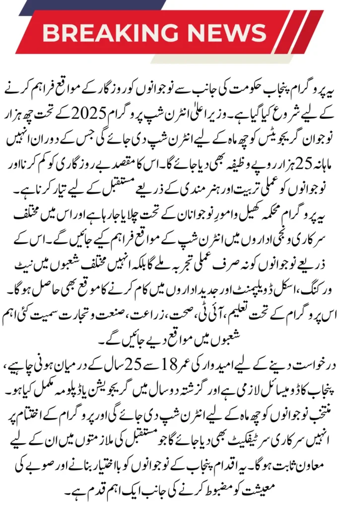 CM Punjab Internship Program 2025 Empowering Youth with Paid Training